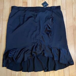 MichelStudio plus size,silky dress, ruffle trim, cross over detail on the front.